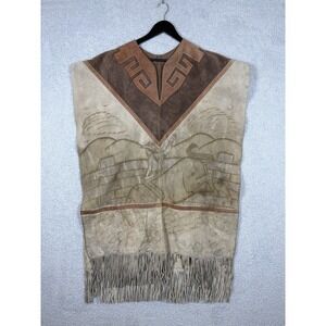 Vintage Western 70'S Mens Womans Cowboy Suede Leather Fringe Poncho Cape 27 X 35